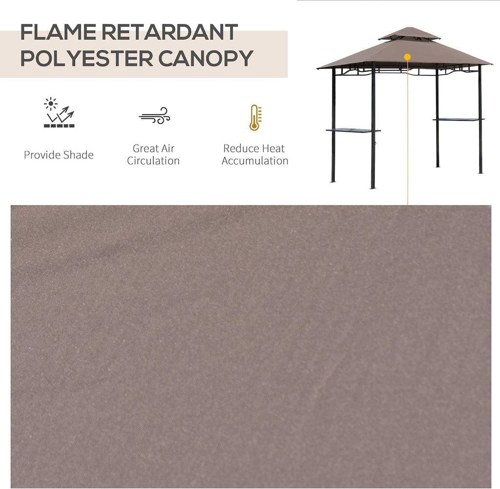Outsunny 8' x 5' Grill Gazebo with Double Roof, Outdoor BBQ Gazebo with 2 Side Shelves, Steel Grill Tent Canopy for Patio Yard Garden, Coffee