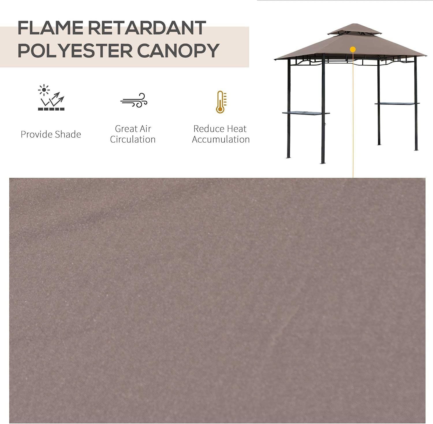 Outsunny 8' x 5' Grill Gazebo with Double Roof, Outdoor BBQ Gazebo with 2 Side Shelves, Steel Grill Tent Canopy for Patio Yard Garden, Coffee