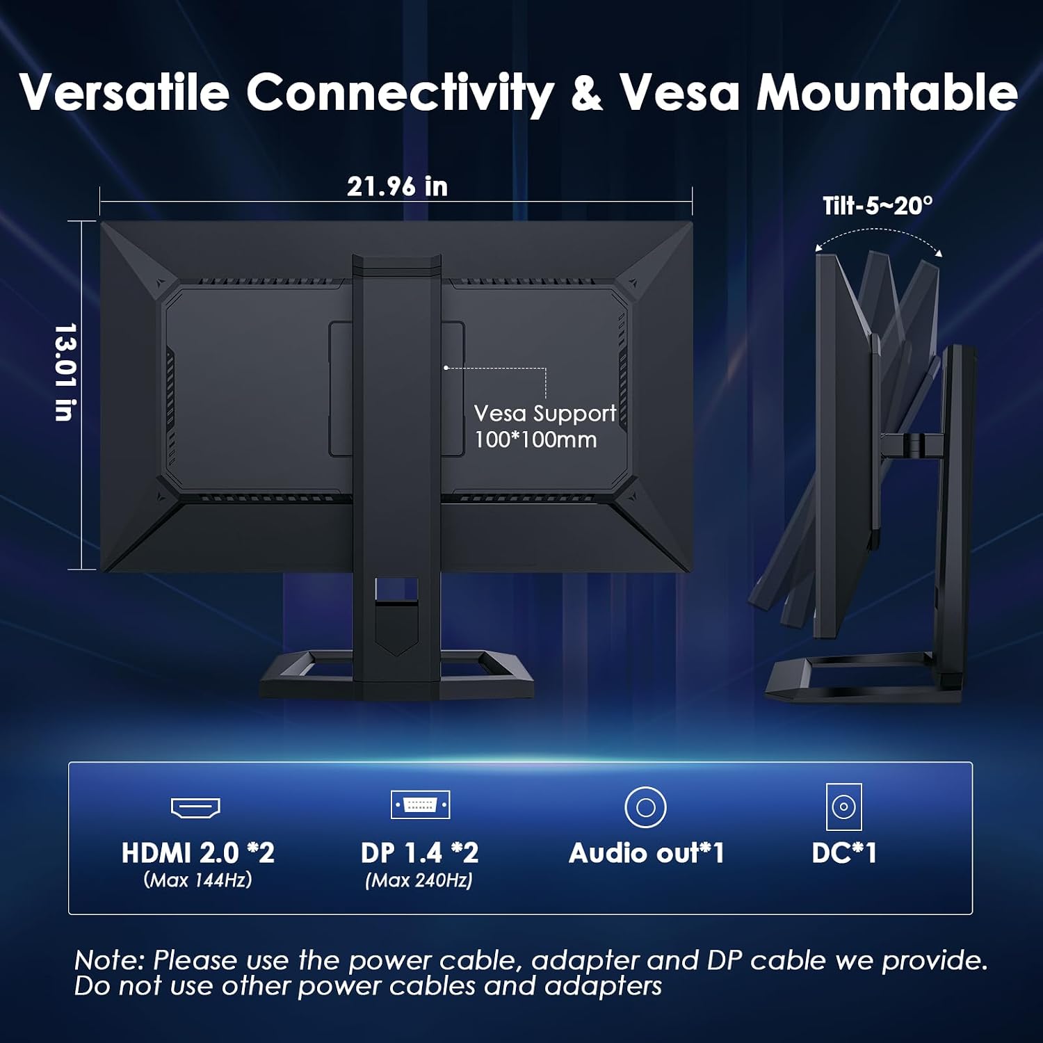 Titan Army 24.5 Inch 240Hz 1440p Gaming Monitor, QHD 2560 x 1440p Fast IPS Panel 1ms GTG Response Time, Adaptive Sync, 126% sRGB HDR, Low Blue Light VESA 100x100, P2510S