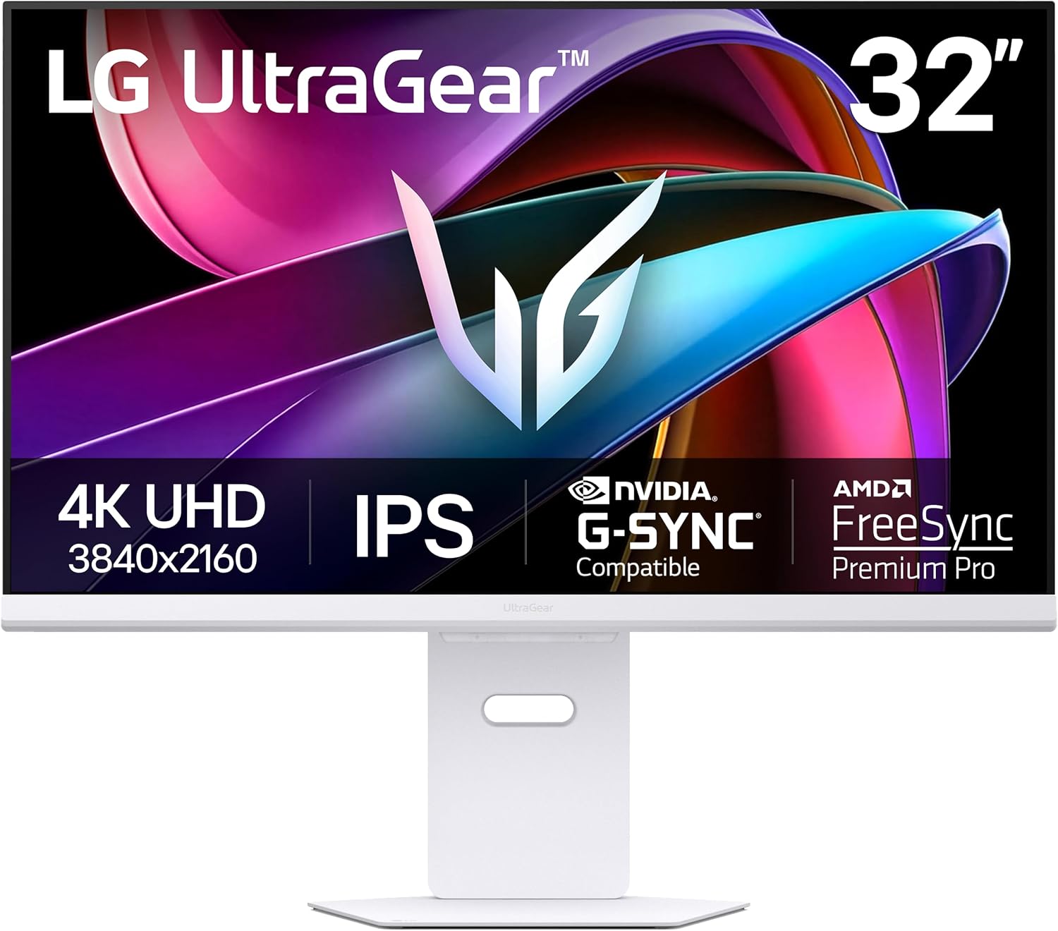 LG 32G810SA-W 32-inch Ultragear 4K UHD (3840 x 2160) IPS Gaming Monitor, 144Hz, 1ms, NVIDIA G-Sync Compatible, AMD FreeSync Premium, VESA DisplayHDR 400, HDMI, DisplayPort, USB Type-C, White