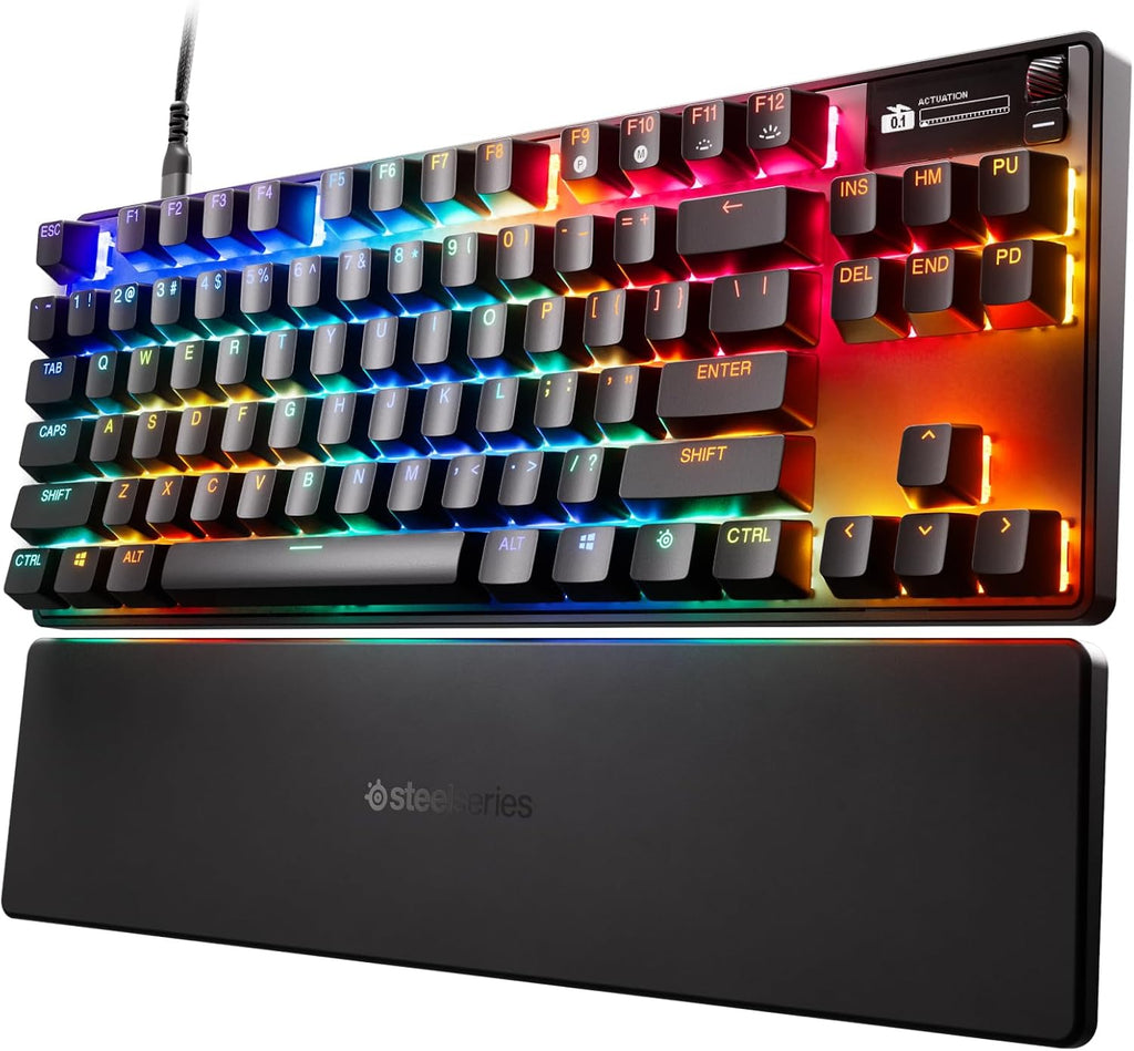 SteelSeries Apex Pro TKL Gen 3 OmniPoint 3.0 HyperMagnetic Switches Adjustable Actuation Rapid Trigger Ready Presets Protection Mode Rapid Tap/SOCD OLED RGB PBT Keycaps USB-C (Renewed)