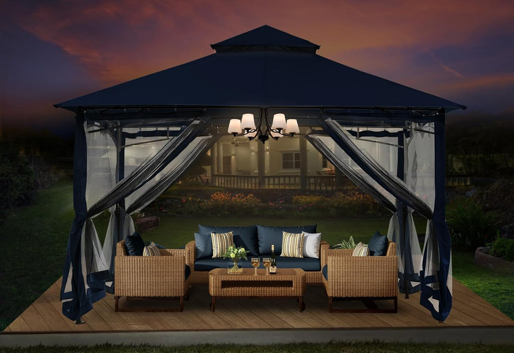 ABCCANOPY Gazebos for Patios 10x12 - Outdoor Steel Frame Gazebo with Mosquito Netting for Lawn Backyard Garden Deck (Navy Blue)