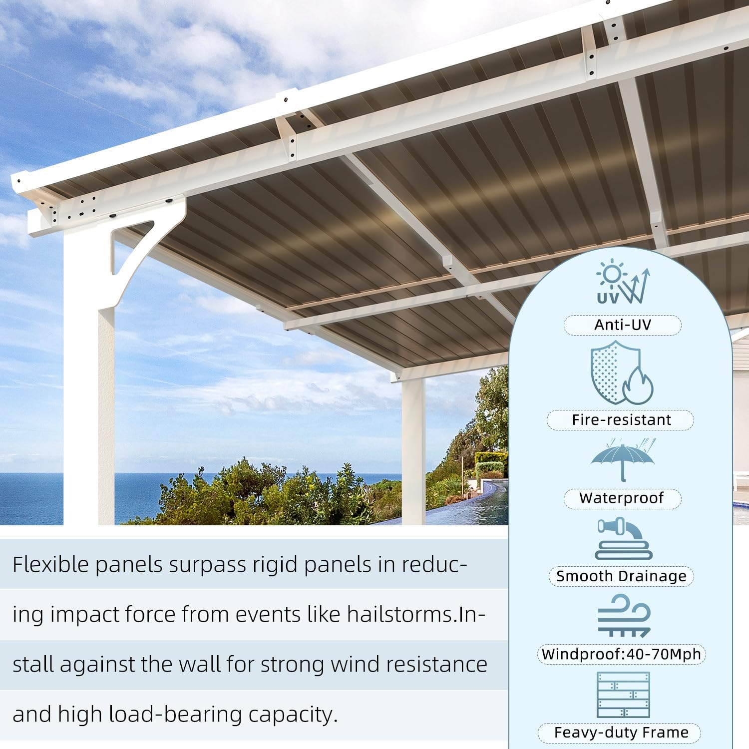 AECOJOY 12' x 8' Outdoor Gazebo Pergola for Patio, Large White Hardtop Lean to 8x12 Gazebo Shelter Pergolas and Gazebos Clearance with Patio Roof, Wall-Mounted Heavy Duty Awnings for Backyard