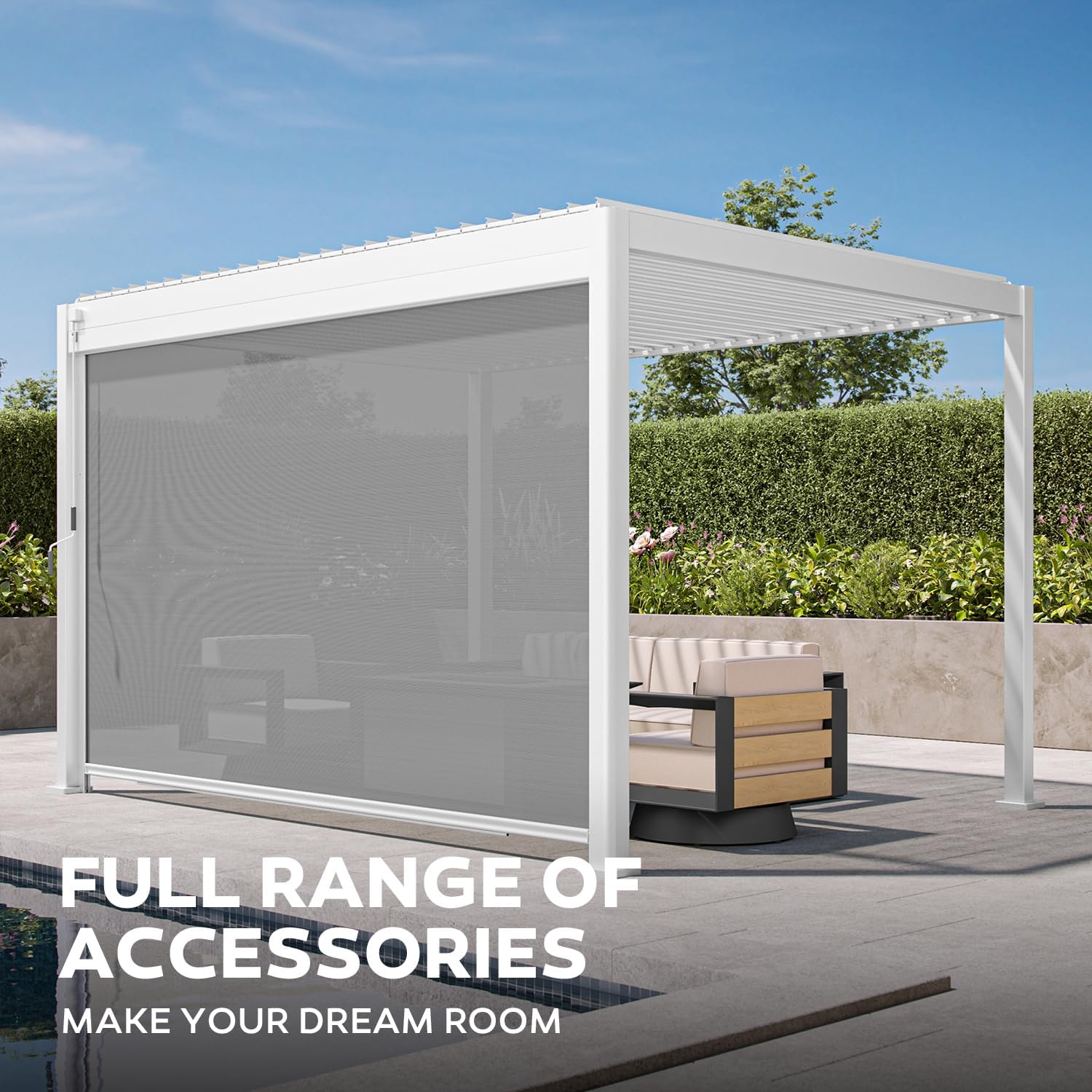 Mirador 111S Round Louvered Pergola Gazebo, 10Ft x 13Ft, Full Aluminum Frame, Adjustable Roof, Outdoor, Durable, White