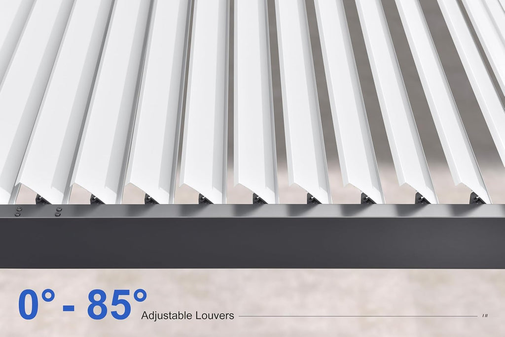 PURPLE LEAF Louvered Pergola 10' x 14' Outdoor Aluminum Pergola with White Adjustable Rainproof Roof Grey Frame Hardtop Gazebo for Patio Deck Garden