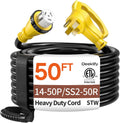 50FT 50 Amp Generator Cord, NEMA 14-50P/SS2-50R Heavy-Duty 4 Conductors Cable, Pure Copper STW RV Extension Cord, Female Plug with Twist Lock, Suitable for RV or Camper, ETL Listed