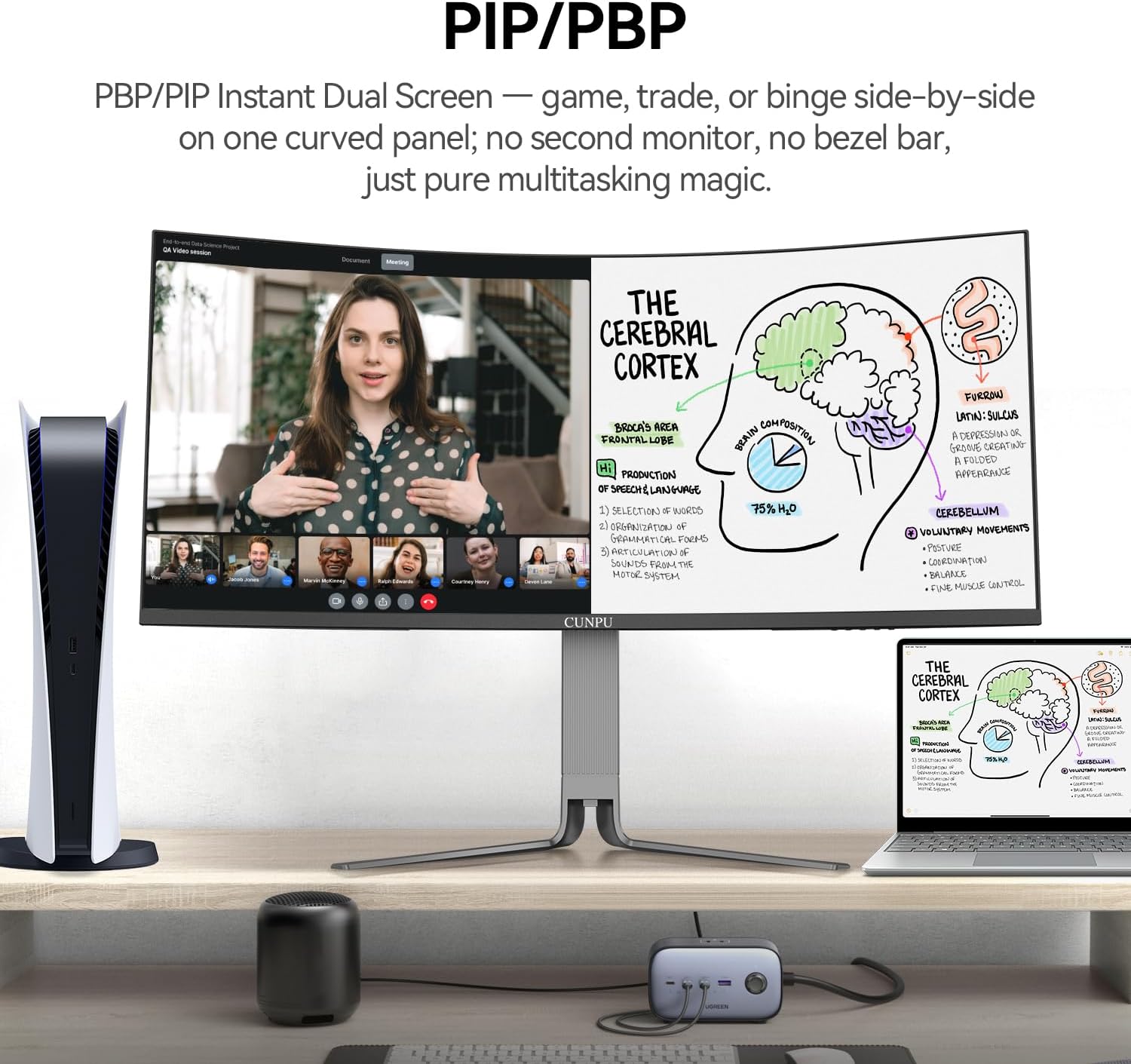 CUNPU 34 Inch Ultrawide Productivity Curved Monitor, 65W USB-C & KVM, 3440x1440 WQHD 165Hz 21:9 R1000 Display, 100% sRGB for Work and Gaming, 4000:1, Height Adjustable, PIP/PBP, HDMI, DisplayPort