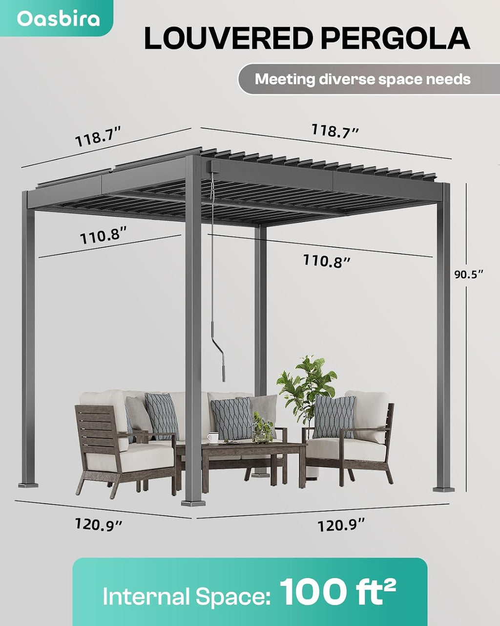 Louvered Pergola, 10 x 10 Aluminum Pergola, Outdoor Modern Design with Adjustable Roof and Hidden Drainage System, Durable for Garden, Yard, Deck (Dark Gray, 10x10)