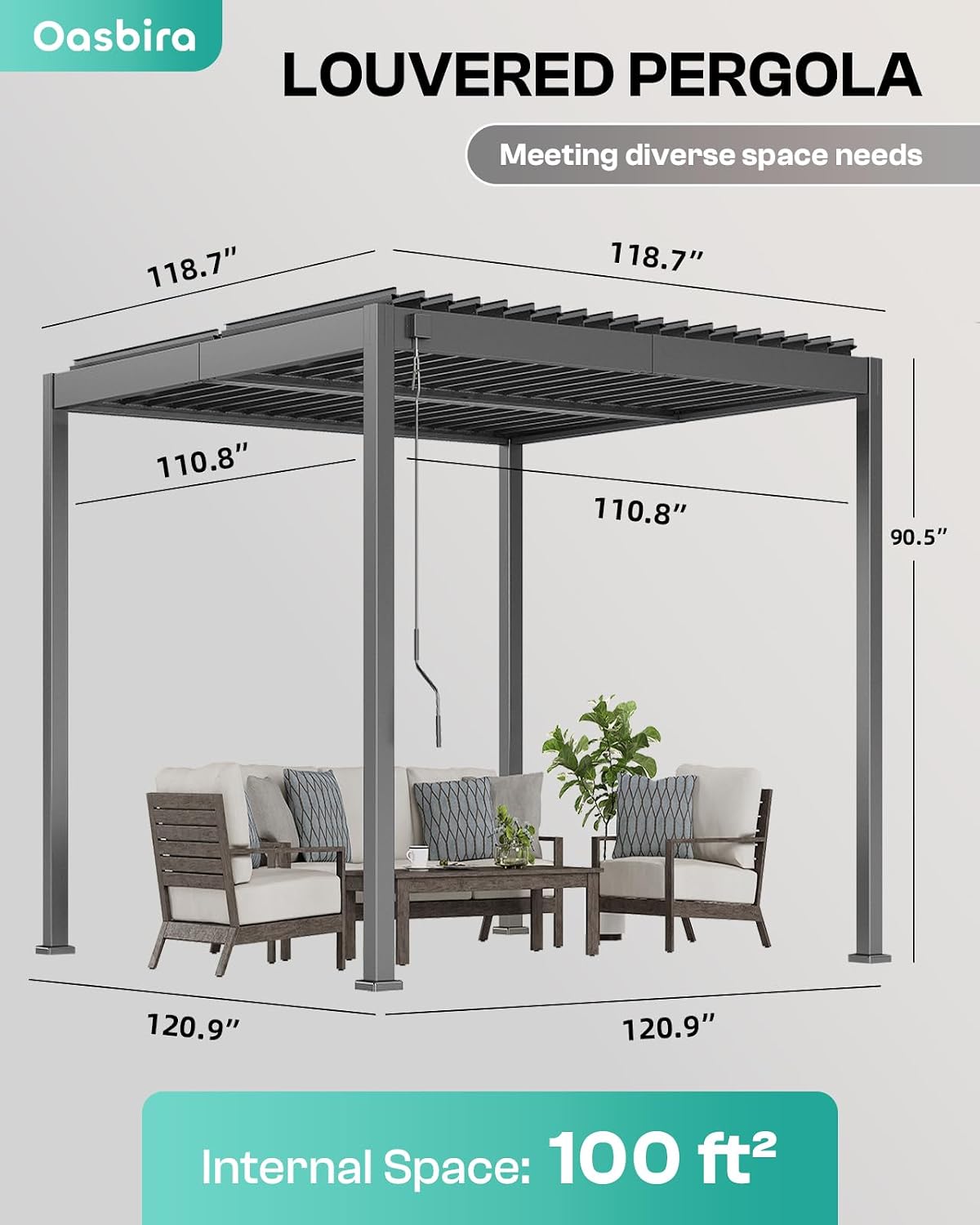 Louvered Pergola, 10 x 10 Aluminum Pergola, Outdoor Modern Design with Adjustable Roof and Hidden Drainage System, Durable for Garden, Yard, Deck (Dark Gray, 10x10)