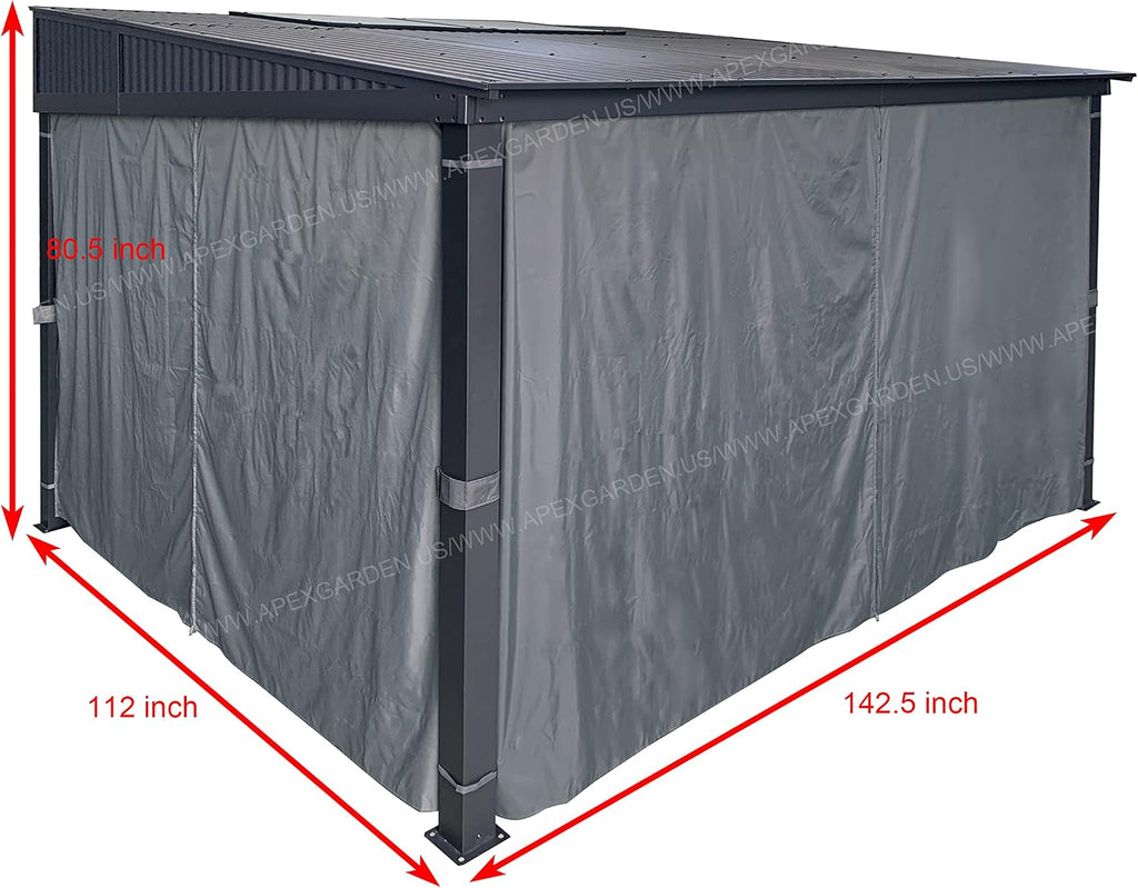 APEX GARDEN Universal 3-Side Privacy Curtain Set for 10' x 12' Awing/Sun Shelter/Gazebo (Dark Grey (3-Side ONLY))