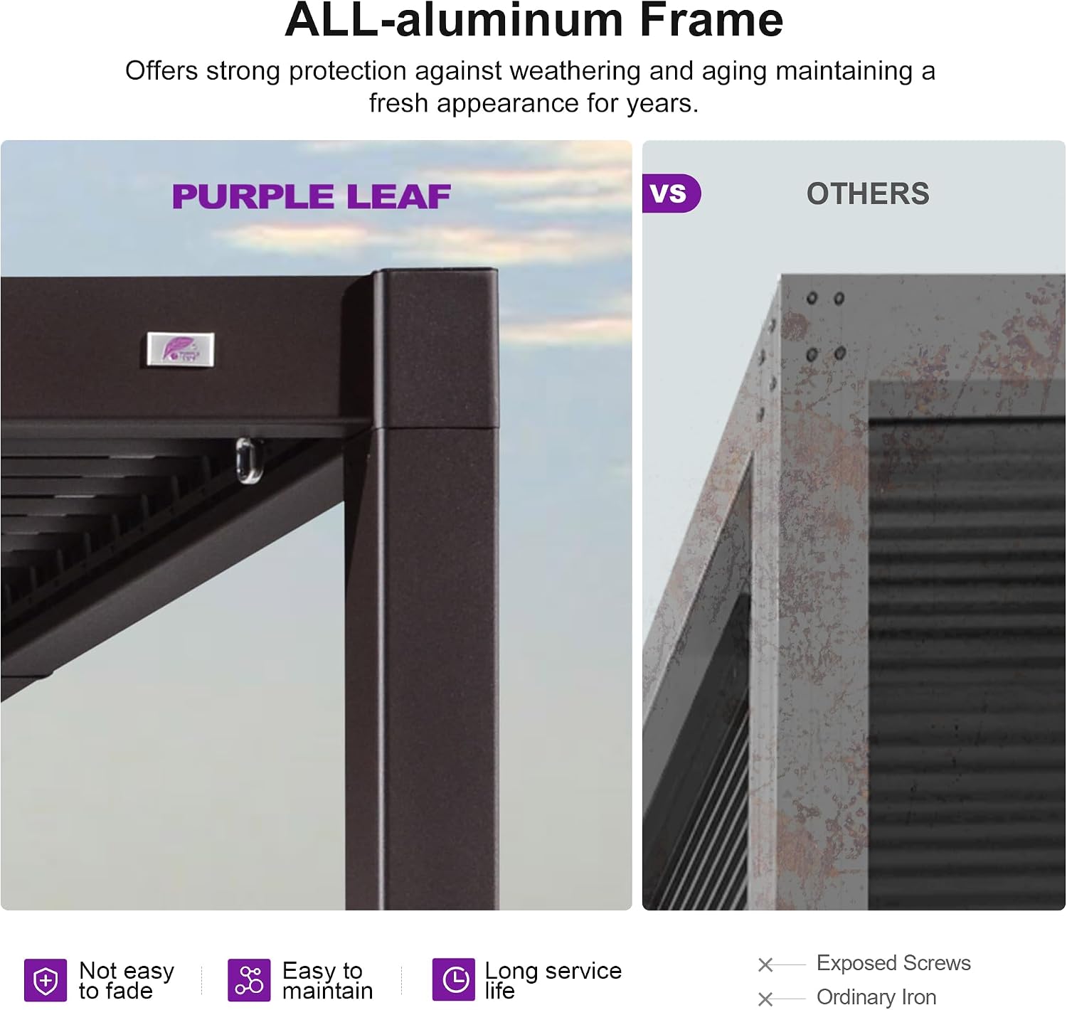 PURPLE LEAF 10' x 12' Louvered Pergola Outdoor Adjustable Louvre Shade Modern Patio Aluminum Pergola with Retractable Roof for Deck Backyard Garden Hardtop Gazebo, Bronze