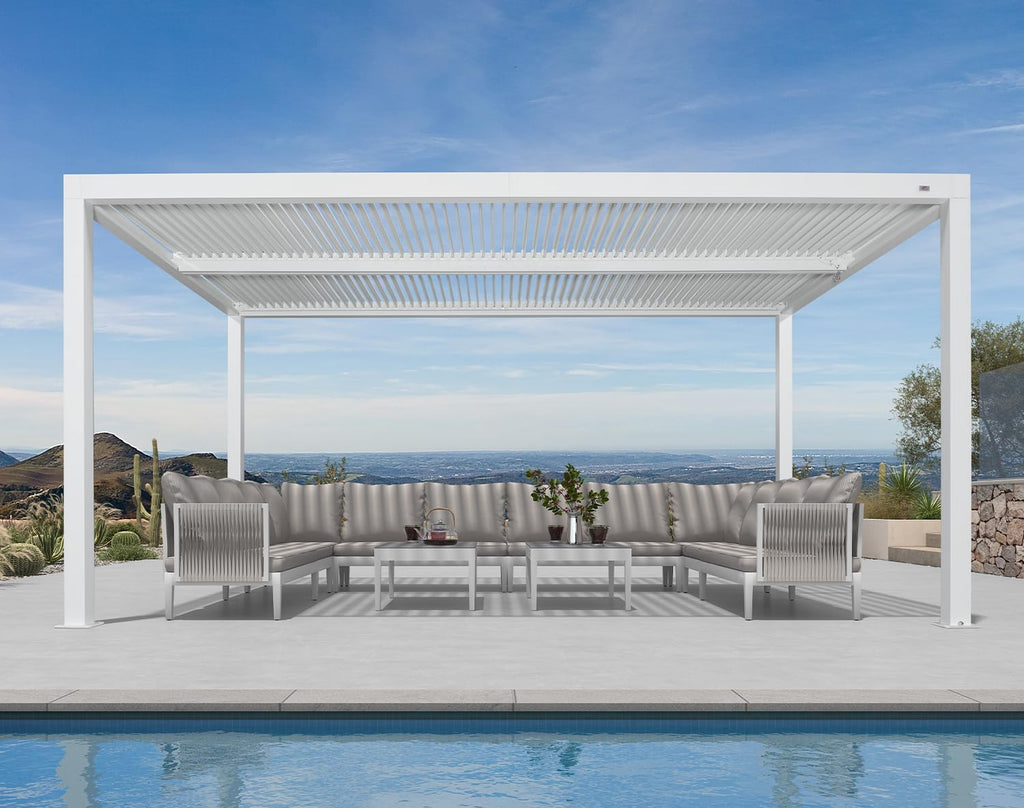 PURPLE LEAF Outdoor Louvered Pergola 10' x 16' White Aluminum Pergola Modern Shade Gazebo with 2 Independently Adjustable Rainproof Hardtop for Patio Garden Yard