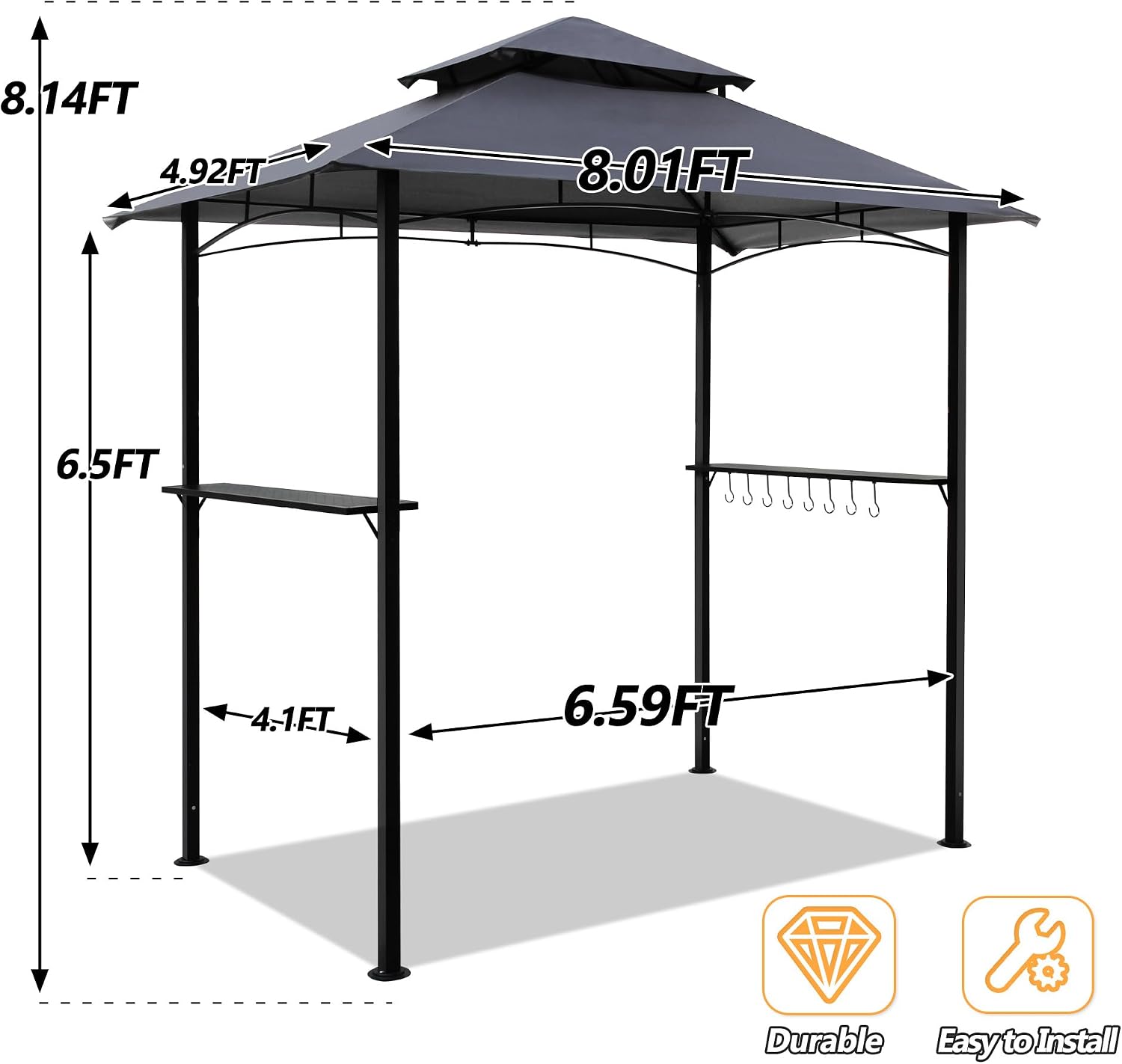 8'x 5' Grill Gazebo Canopy, Outdoor BBQ Gazebo with Led Light, Barbeque Gazebo Shelter for Patio (Grey)