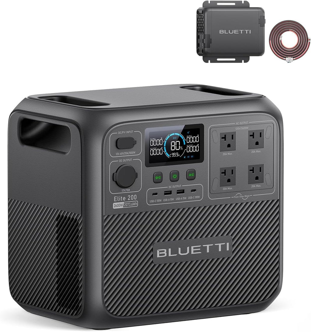 BLUETTI Elite 200 V2 Portable Power Station & Charger 1 (Ships Separately), 2073.6Wh LFP Backup, 4 AC Outlets (3900W Peak), 4.2H Full Charge via Car, Perfect for Camping, Off-grid, and Power Outages