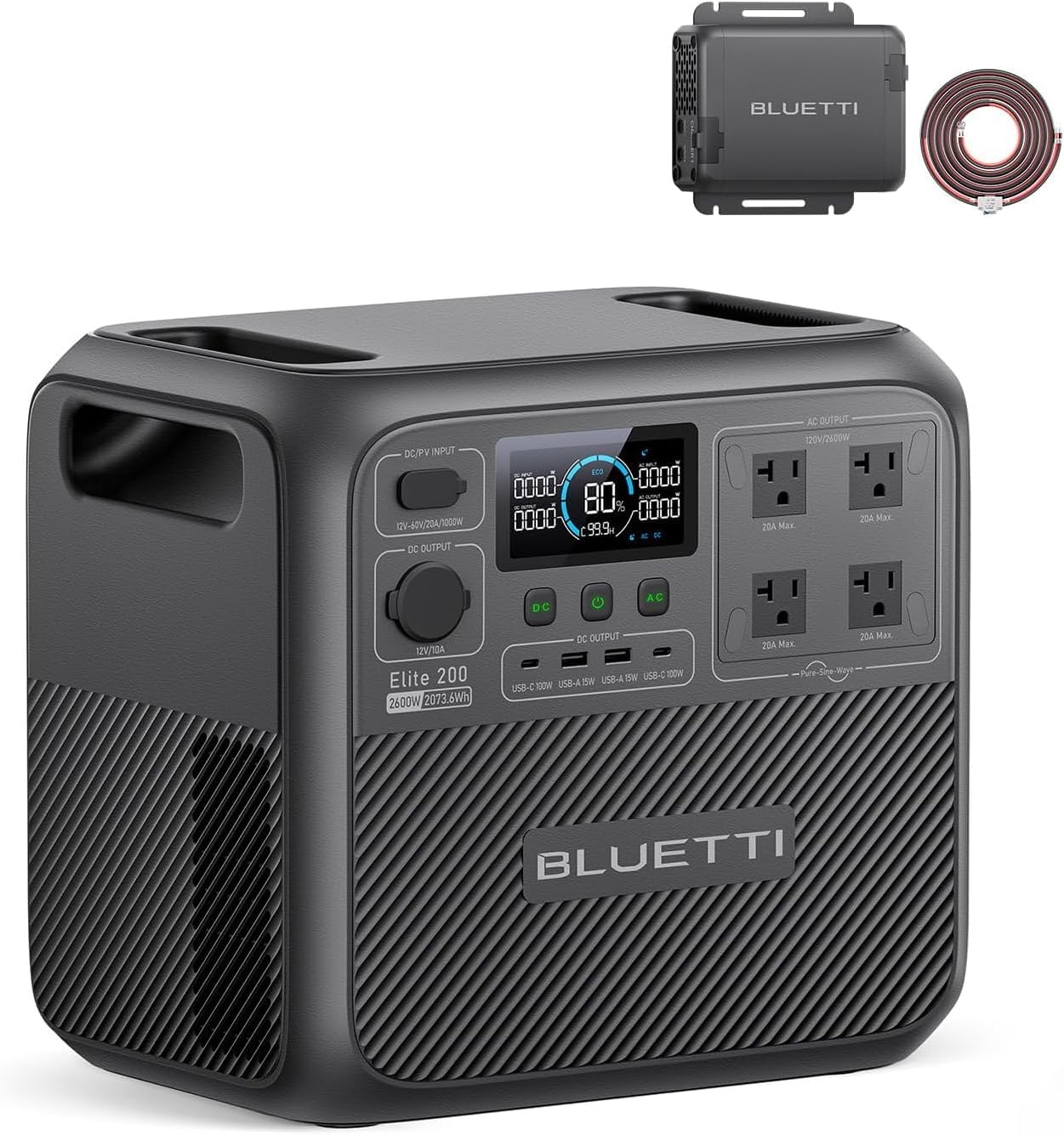 BLUETTI Elite 200 V2 Portable Power Station & Charger 1 (Ships Separately), 2073.6Wh LFP Backup, 4 AC Outlets (3900W Peak), 4.2H Full Charge via Car, Perfect for Camping, Off-grid, and Power Outages