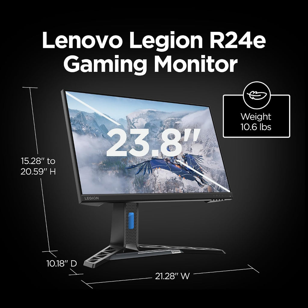 Lenovo Legion R24e - Gaming Monitor - 23.8' Flat FHD - 180 Hz - 1ms Response - AMD FreeSync - HDRDecode, HDMI 2.1, DP 1.4, Audio - Lift/Tilt/Pivot/Swivel Stand - Raven Black