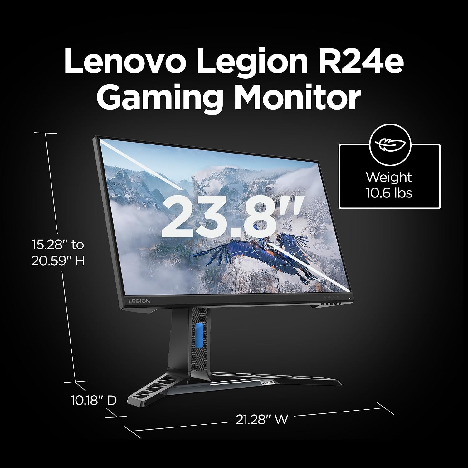 Lenovo Legion R24e - Gaming Monitor - 23.8' Flat FHD - 180 Hz - 1ms Response - AMD FreeSync - HDRDecode, HDMI 2.1, DP 1.4, Audio - Lift/Tilt/Pivot/Swivel Stand - Raven Black