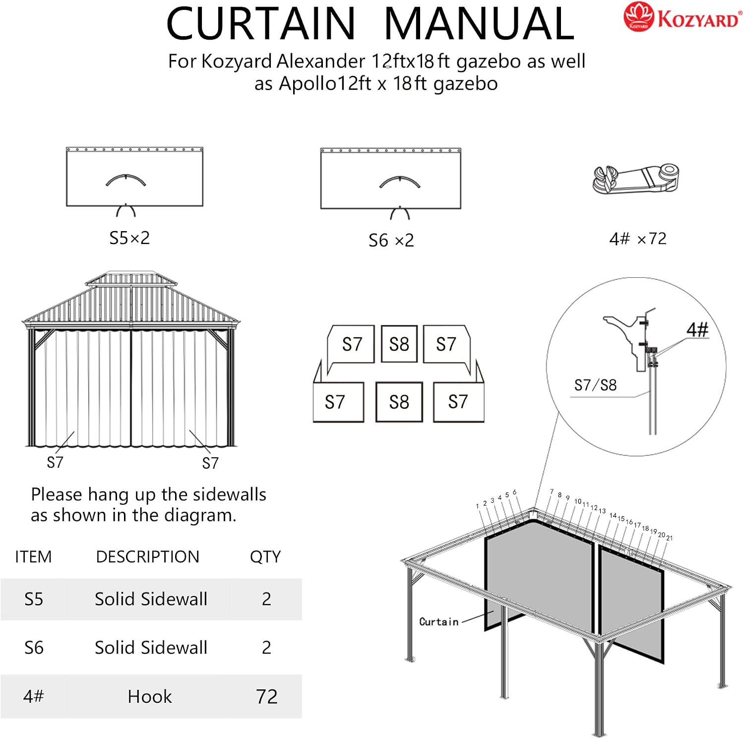 Kozyard 12' x 18'Outdoor Gazebo Privacy Curtain Sidewall, Waterproof Patio Privacy Curtain with Center-Zip Design, Replacement for Hardtop Gazebo Brown