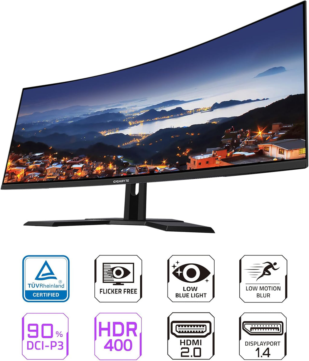 GIGABYTE G34WQC Advanced 34' 144Hz Ultra-Wide Curved Gaming Monitor, 3440 x 1440 VA 1500R Display, 1ms (MPRT) Response Time, 90% DCI-P3, VESA Display HDR400, FreeSync Premium, Black (G34WQC A-SA)