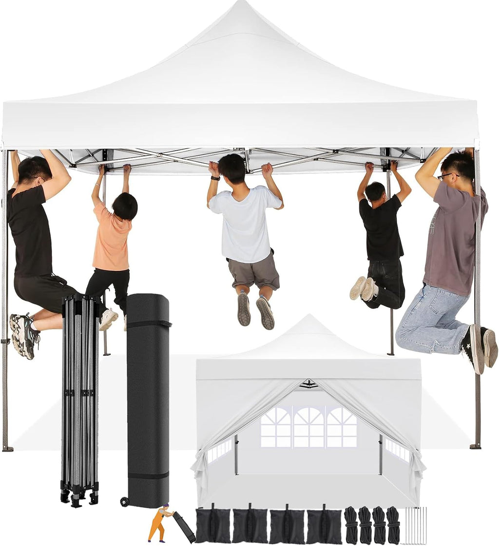 COBIZI 10x10 Pop Up Canopy Tent 10x10 Canopy with 4 Sidewalls Waterproof Heavy Duty Commercial Canopy Tent for Parties Outdoor Garden Gazebo, Carry Bag with Wheel(10x10ft, White)