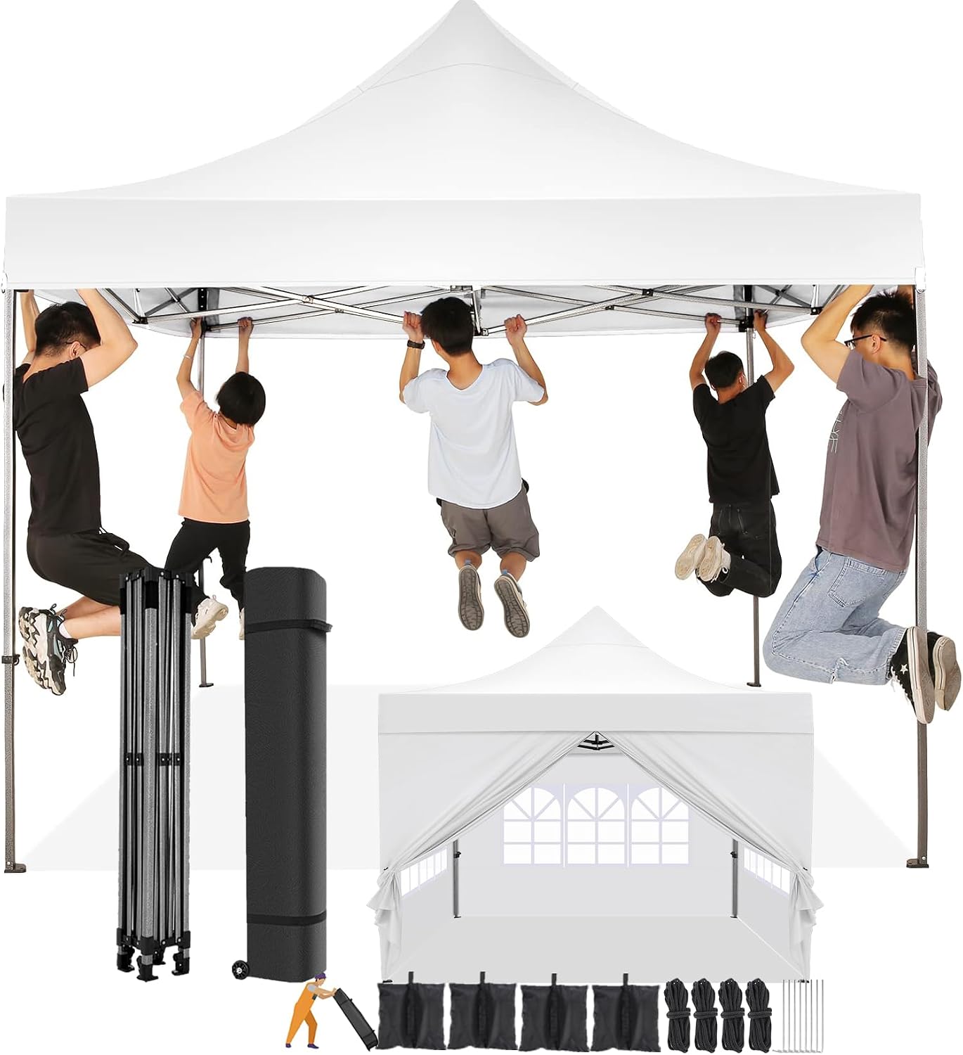 COBIZI 10x10 Pop Up Canopy Tent 10x10 Canopy with 4 Sidewalls Waterproof Heavy Duty Commercial Canopy Tent for Parties Outdoor Garden Gazebo, Carry Bag with Wheel(10x10ft, White)