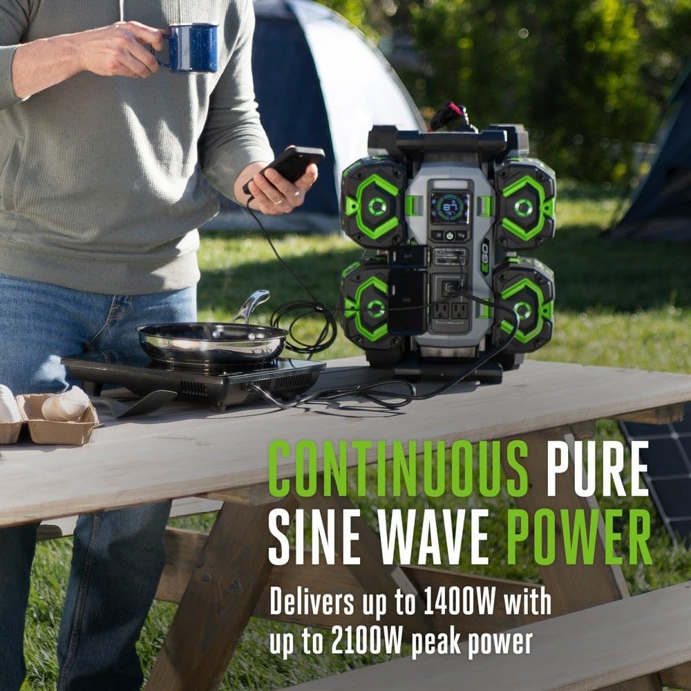 EGO POWER+ Portable Power Station, 1400W, Battery Powered, Inverter Generator for Home and Outdoor, Includes (2) 56V 6.0Ah Batteries and Charger - PST1405-2