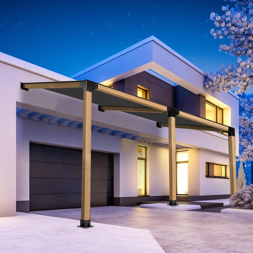 15° Angled Pergola Kit 4x4(Inner 3.64x3.64), 2PC 3-Way Slanted Pergola Roof Bracket, Post Base-Lean Corner Bracket Kit-DIY Gazebo Brackets-Hardware Kit for Outdoor Wood Beams Sunroom Carport Cabin