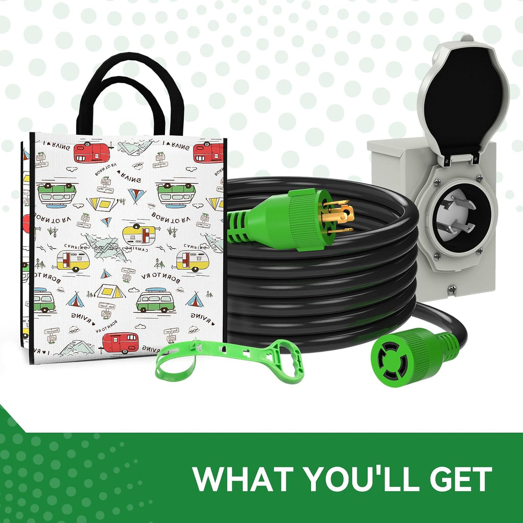 30 Amp Generator Cord 50FT and Power Inlet Box, Pre-Drilled 30 Amp Generator Inlet Box with Cord, NEMA L14-30P to L14-30R Generator Cord Waterproof Combo Kit, ETL Listed