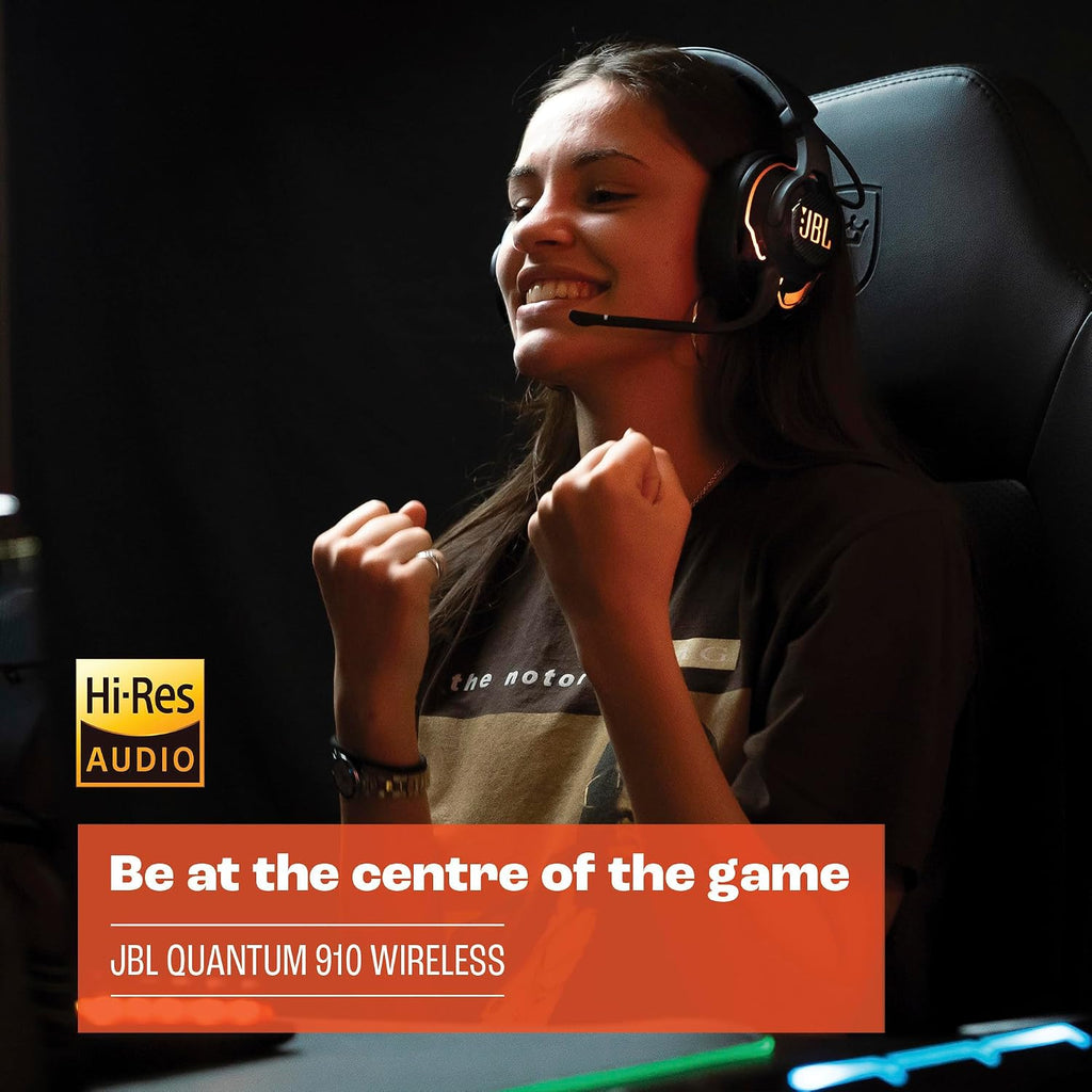 JBL Quantum 910X - Wireless Over-Ear Hi-Res Certified JBL QuantumSOUND Gaming Headset with Head Tracking-Enhanced, Active Noise Cancelling & Bluetooth, Up to 37Hrs of Battery & Speed Charging (Black)