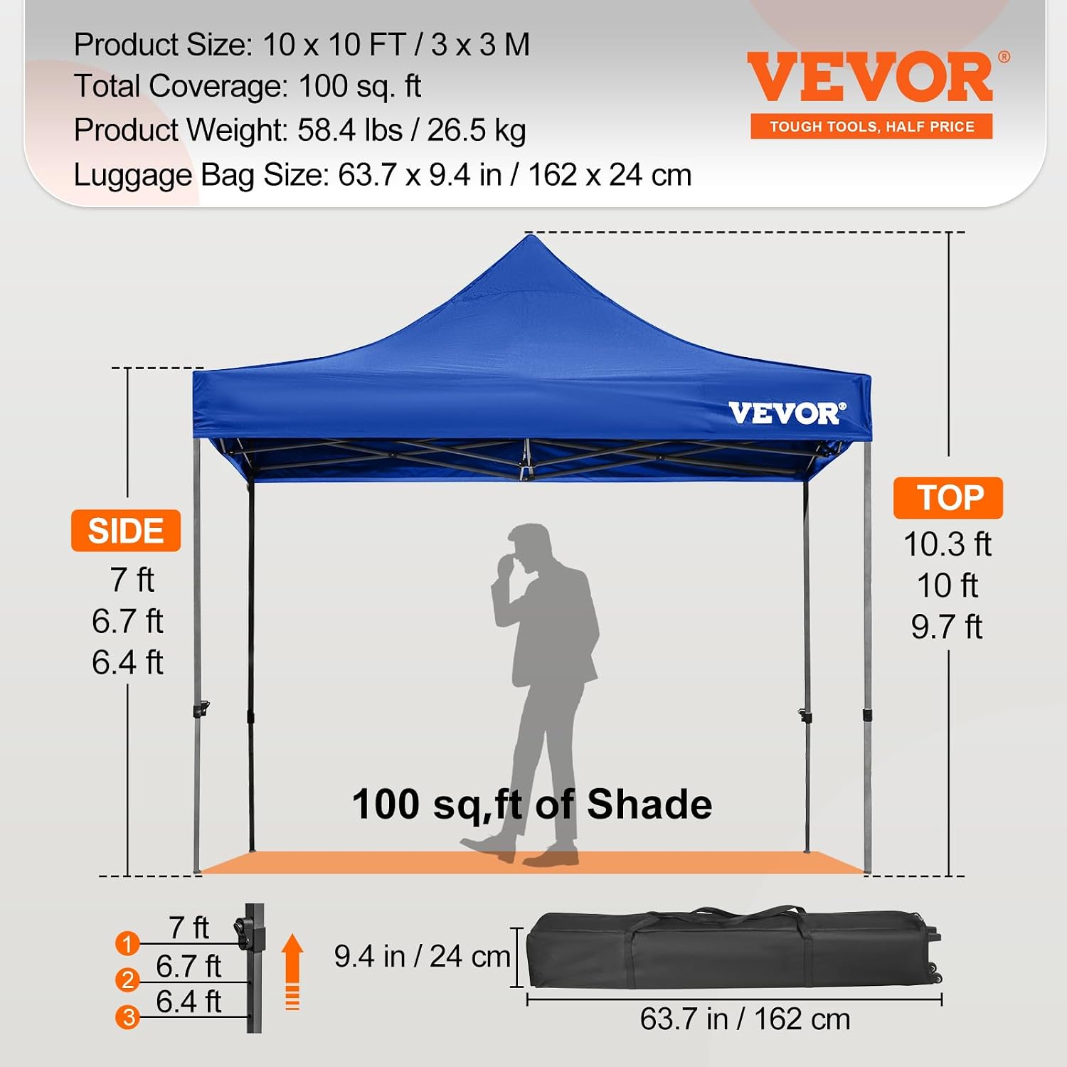 VEVOR 10x10 FT Pop up Canopy with Removable Sidewalls, Waterproof Winter Instant Canopies, Portable Gazebo Tent with Wheeled Bag, UV Resistant Enclosed Canopy for All-Weather Outdoor Events Blue