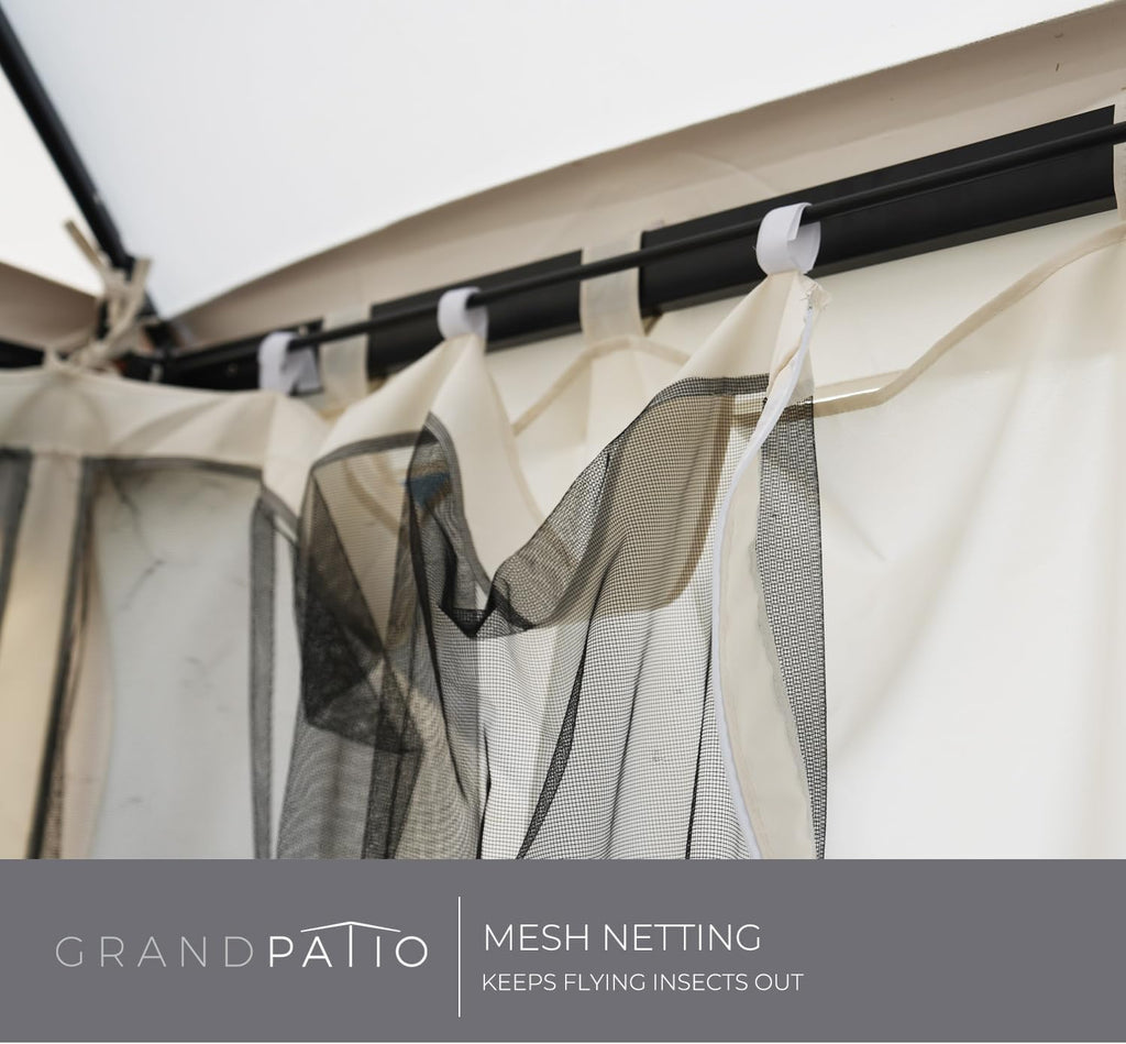 Grand Patio 10x13 FT Outdoor Double Quick Assembly Detachable Vent Soft Top Gazebo with Mosquito Netting and Curtains, 130 Sq Ft of Shade for Backyard and Garden, Beige