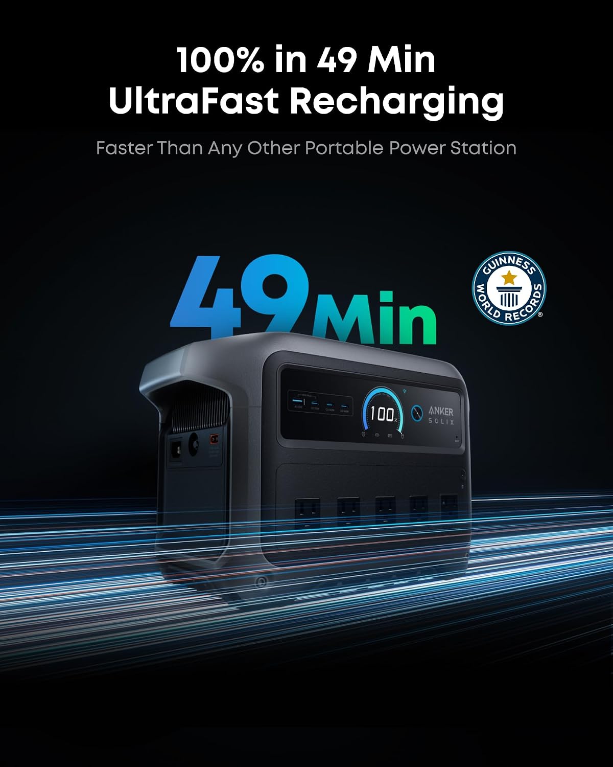 Anker SOLIX C1000 Gen 2 Portable Power Station with 100W Bifacial Solar Panel, 2,000W (Peak 3,000W) Solar Generator, Full Charge in 49 Min, 1,024Wh LiFePO4 Battery for Home, Power Outages, and Camping