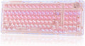 KiiBoom Phantom 98 Crystal Mechanical Gaming Keyboard, Transparent Keyboard with RGB Backlits, Hot-Swappable, Shine Through Clear Keycaps, 3 Modes Wireless, 8000mAh Battery, NKRO for Win/Mac (Pink)