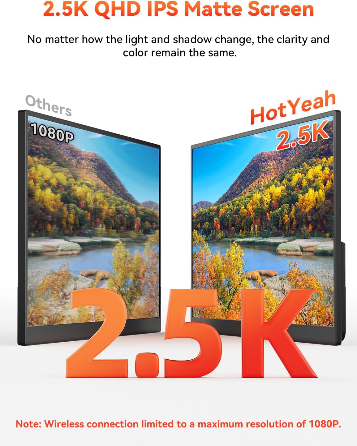 HotYeah 17.3' 2.5K Wireless Portable Monitor, Support AirPlay Miracast, 2560×1440P IPS USB-C HDMI External Monitor, 2nd Screen for Laptop MacBook PC Phone Tablet, w/Built-in Battery(3-4H)