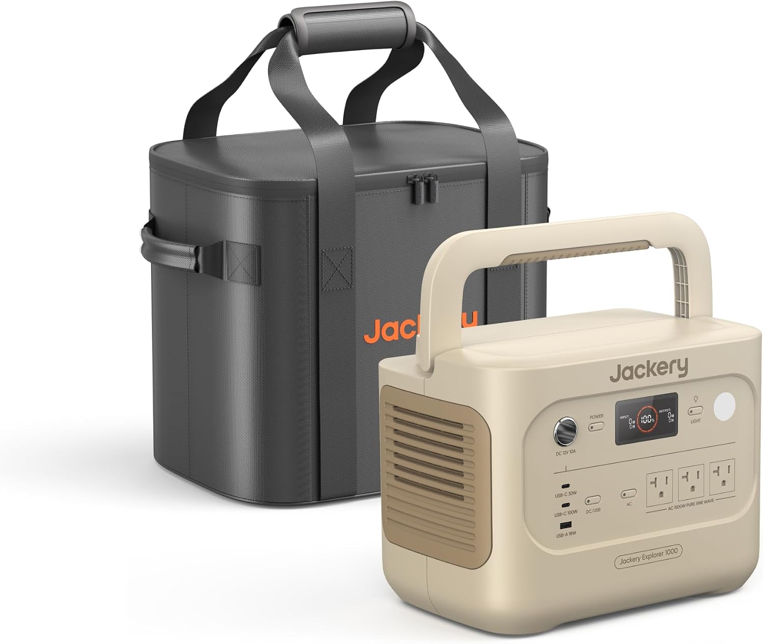 Jackery Explorer 1000 v2 Portable Power Station with Size M Carrying Case, 1070Wh LiFePO4 Battery, 1500W AC Output, 1 Hr Fast Charge, for Camping, Road Trips, Emergency (Dune White)