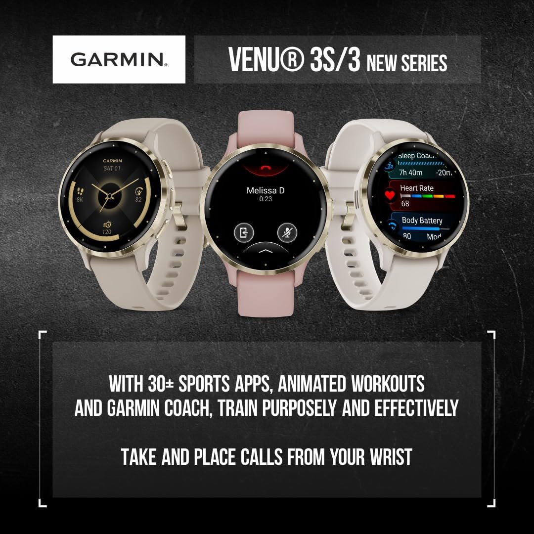 Garmin Venu 3 GPS Smartwatch AMOLED Display 45 mm Watch, Advanced Health and Fitness Features, Up to 14 Days of Battery, Wheelchair Mode, Whitestone with White Earbuds Bundle