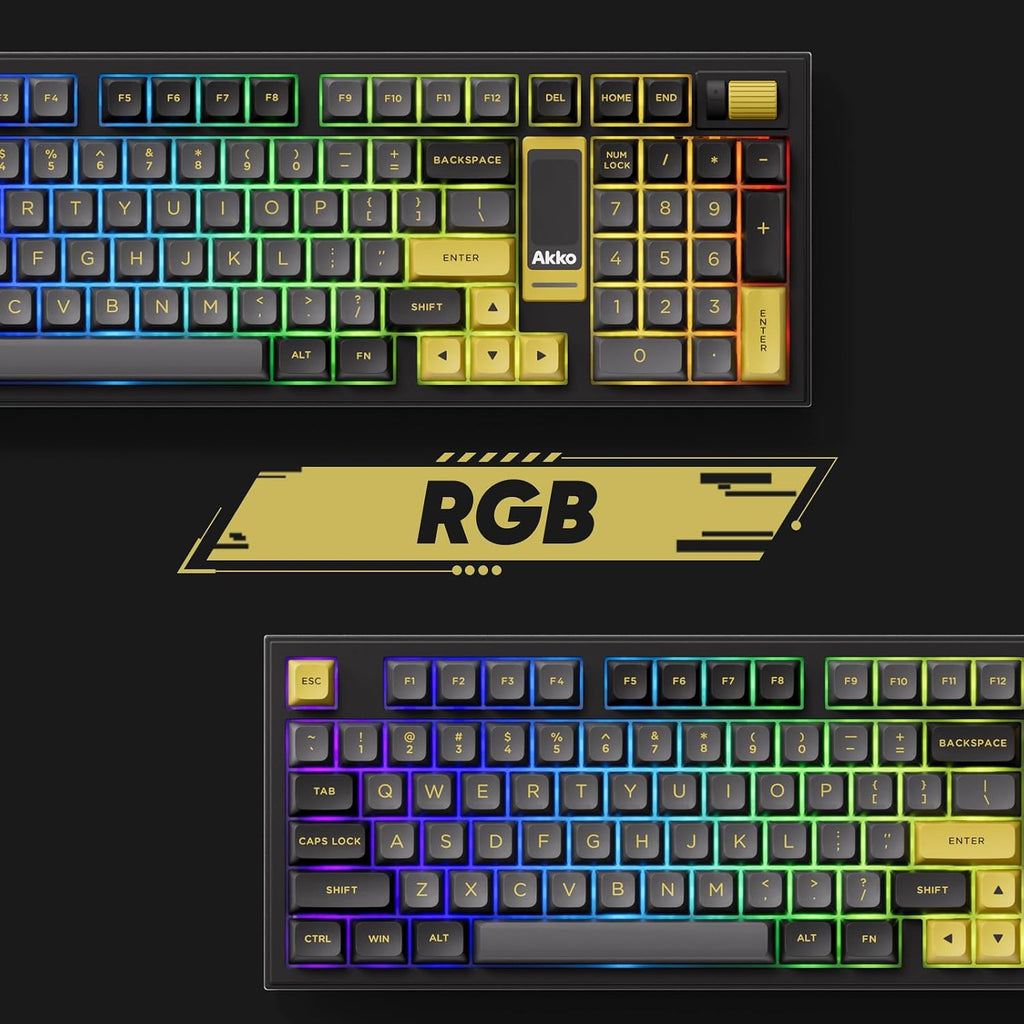 Akko 5098B Wireless Gaming Keyboard with Screen, Black & Gold Hot-Swappable Mechanical Keyboard with Scroll Wheel Numberpad, RGB Gasket, Piano Pre Lubed Switch