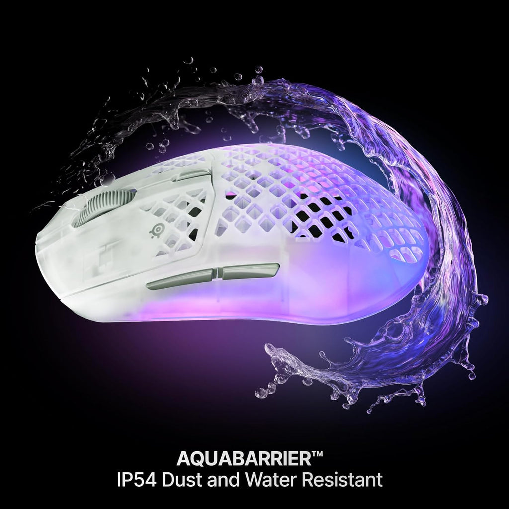 SteelSeries Aerox 3 Wireless Gen 2 - Super-Light 68g Gaming Mouse, 4K Polling, 26K DPI Optical Sensor, 200 Hour Battery, IP54 Water Resistant, 80m Click Durability, RGB, 100% PTFE Feet - Ghost