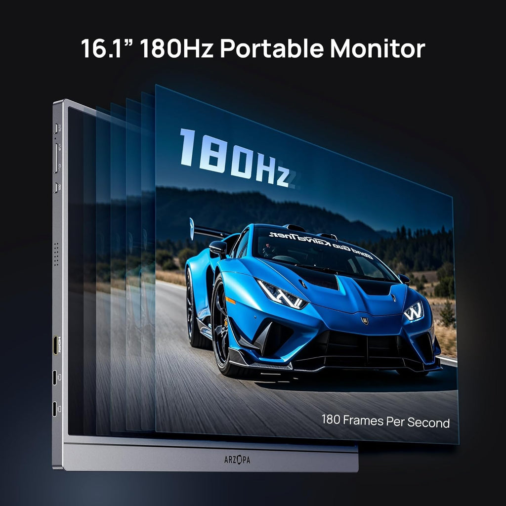 ARZOPA 16.1'' 180Hz 2.5K Portable Monitor, 2560x1440 QHD 107% sRGB Kickstand Portable Gaming Monitor with HDR, Ultra Slim, Eye Care, External Second Screen for Laptop, PC, PS5, Mac, Xbox-Z3FC