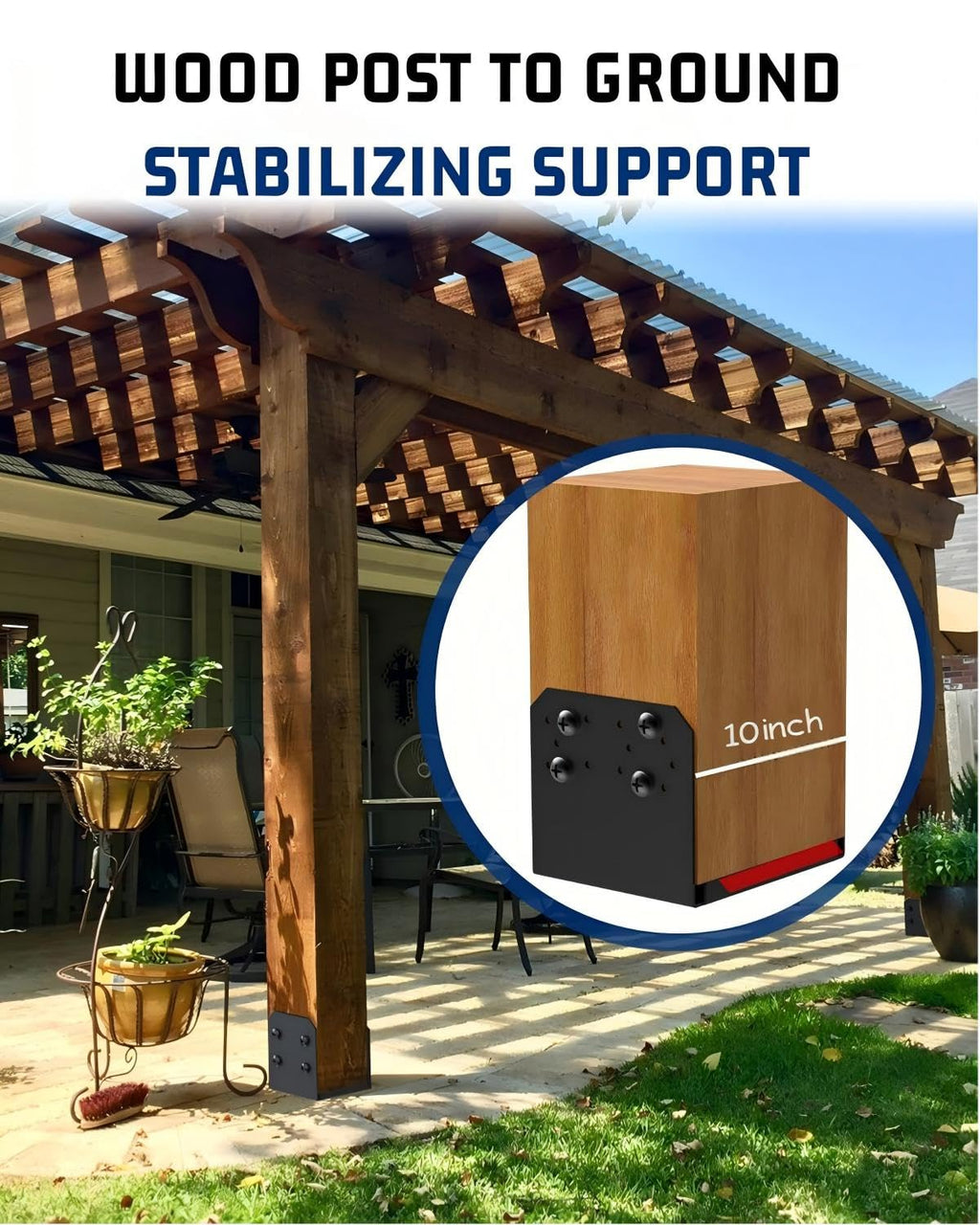 Post Base Anchor for 10x10 Wood - 2 Pack, 1-Inch Standoff, Black - Deck, Pergola, Patio Cover Brackets for Concrete Mounting