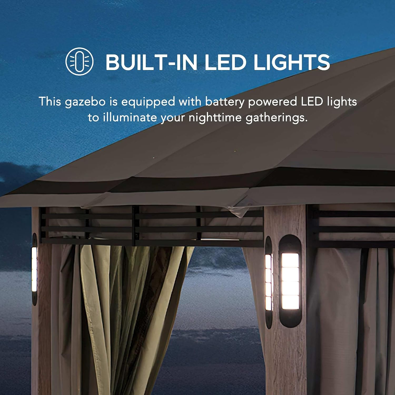 SUNJOY 11 x 13 ft. Soft Top Gazebo Outdoor Patio Powder-Coated Steel Frame 2-Tier Soft top Gazebos with LED Lighting, Bluetooth Sound, Netting and Curtain, Gray