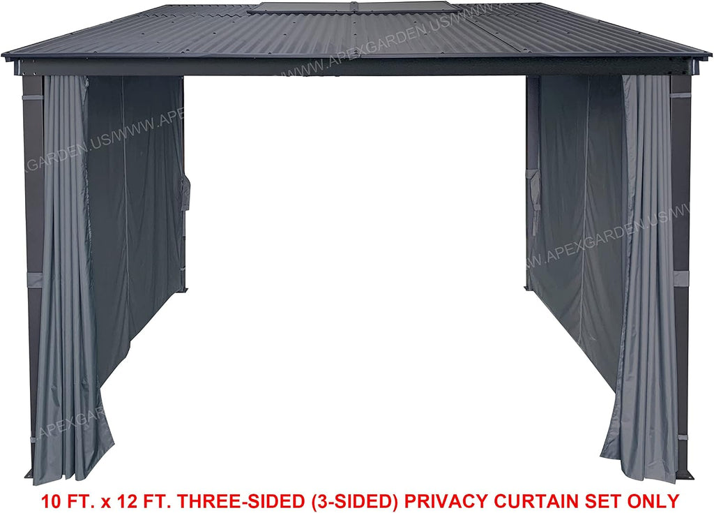 APEX GARDEN Universal 3-Side Privacy Curtain Set for 10' x 12' Awing/Sun Shelter/Gazebo (Dark Grey (3-Side ONLY))