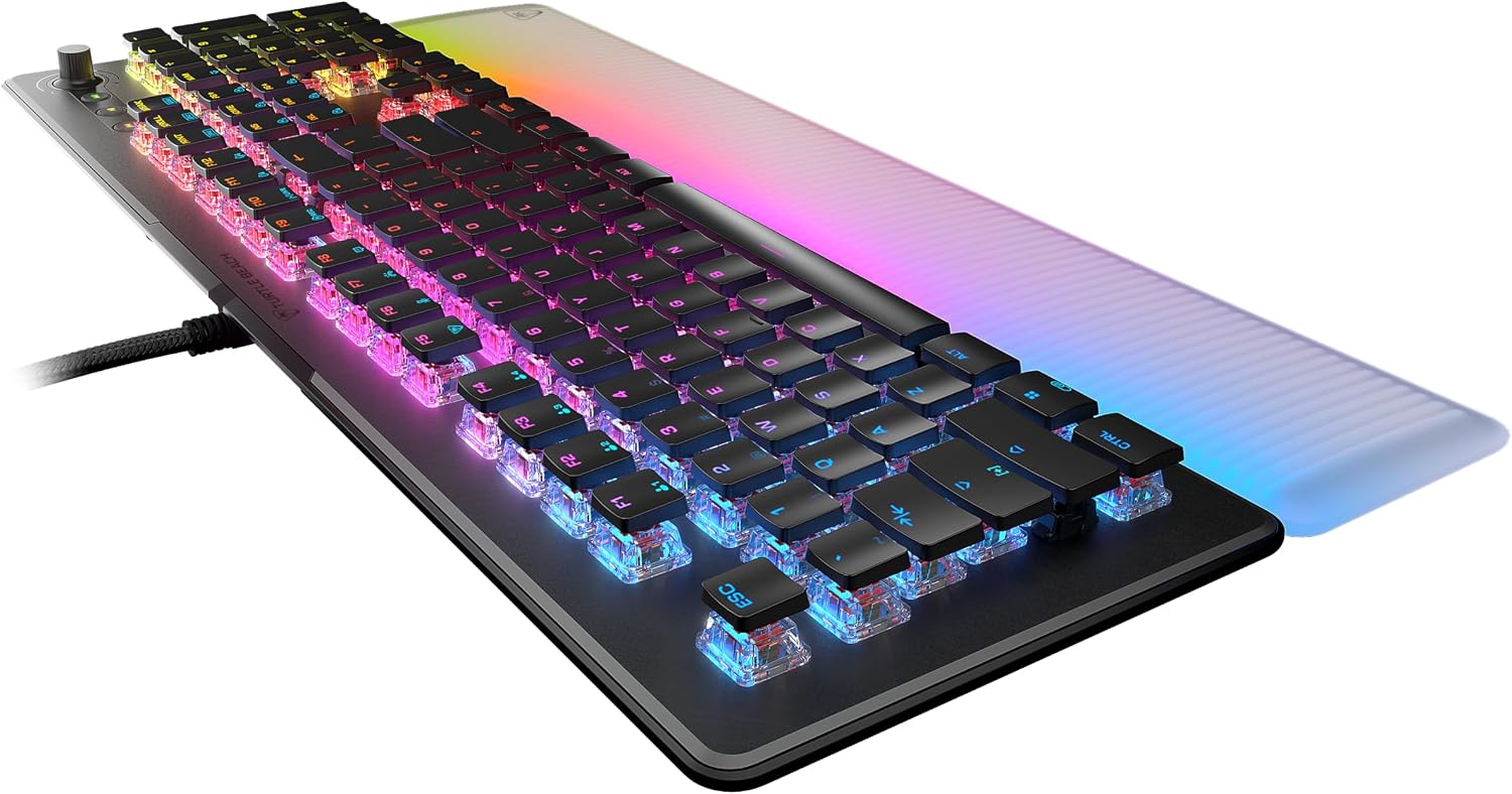 Turtle Beach Vulcan II Max – Optical-Mechanical PC Gaming Keyboard, Customizable RGB Illuminated Keys and Palm Rest, Smart Keys, Titan II Smooth Linear Switches, 200M Keystroke Durability – Black