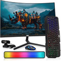 MTG 32' Curved Monitor Full HD 1080P Frameless Screen, HDMI DP USB Audio, Low Motion Blur, VESA Mount, Webcam with RGB Keyboard Mouse & Soundbar Combo, Computer Monitor for Gaming, Home, Office