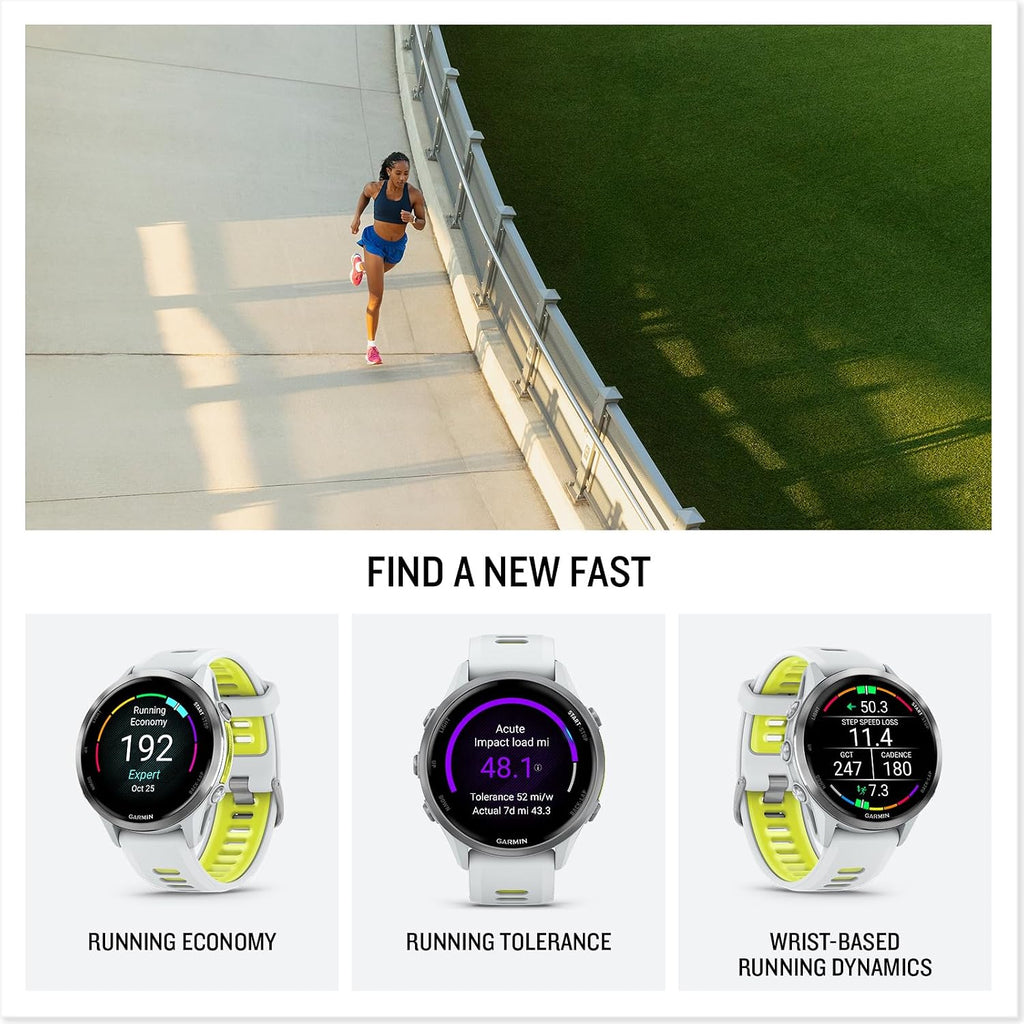 Garmin Forerunner 970 Running Smartwatch, GPS Fitness Watch for Men and Women, Titanium with Whitestone Case and Whitestone/Translucent Amp Yellow Band + Access 600 Fitness Monitor, XS-S + More