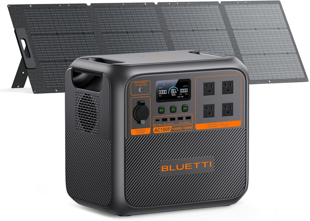 BLUETTI Solar Generator AC180P with 200W Solar Panel Included (Ship Separately), 1440Wh Portable Power Station w/ 2 1800W (2700W Surge) AC Outlets, LFP Emergency Power for Camping, Off-grid, Outage