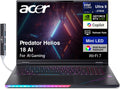 acer Predator Helios 18 AI Gaming Laptop 18' 250Hz 1000 nits Mini-LED WQXGA (Intel Ultra 9-275HX, GeForce RTX 5080 16GB, 32GB DDR5, 8TB SSD, 2 Thunderbolt 5, Win 11 Home) w/DKZ USB Port Expander