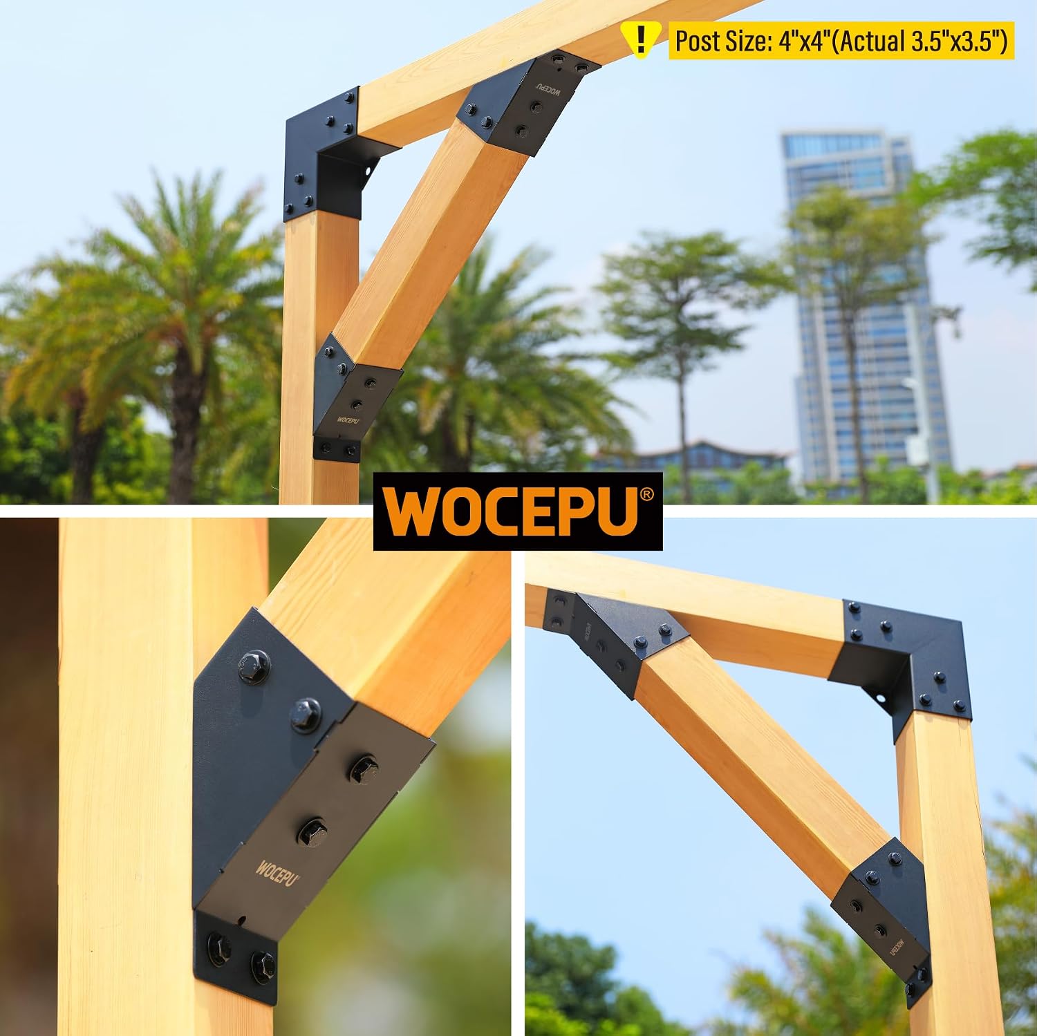 4pack 45 Degree Angle Support Bracket, for 4x4 (Actual 3.5''x3.5'') Pergolas, Gazebo, Deck Porch, Cabin Elevated Wood Support Bracket Support kit (Frosted-Black)