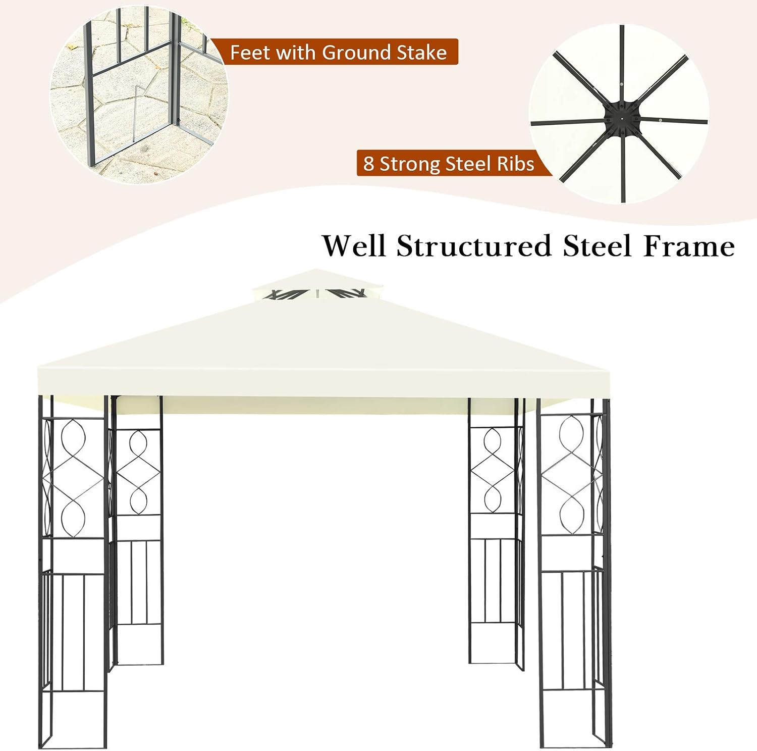 Tangkula 10 x 10FT 2-Tier Patio Gazebo, Outdoor Canopy Tent with Vented Double Roof, Powder Coated Steel Structure, Sun Shading Canopy Shelter for Home, Patio, Backyard, Garden (Beige)