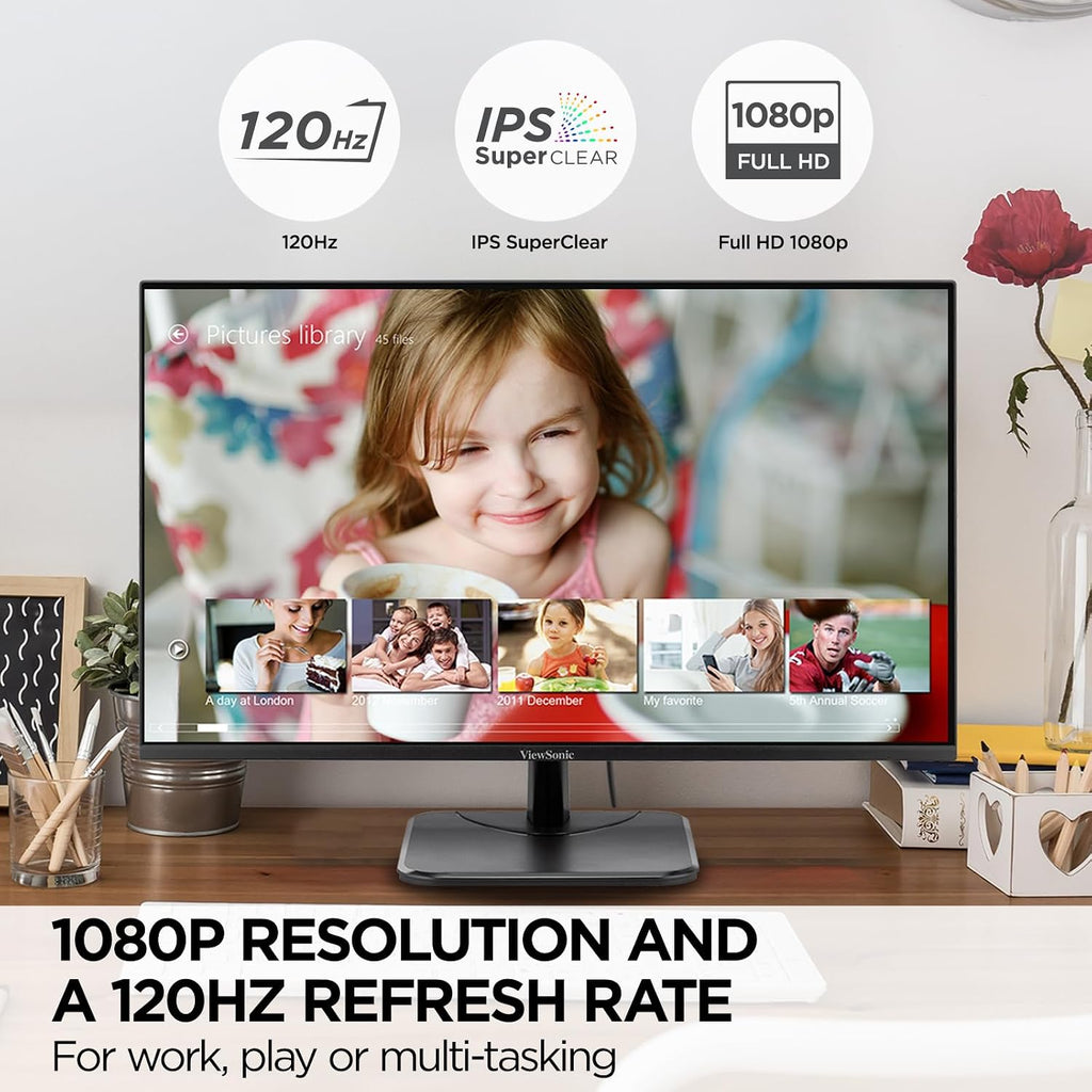 ViewSonic VA2756A-MHD 27 Inch 1080p Monitor, IPS Display with 120Hz for Enhanced Home and Office Productivity, Eye Care Technology, HDMI, DisplayPort, and VGA Inputs